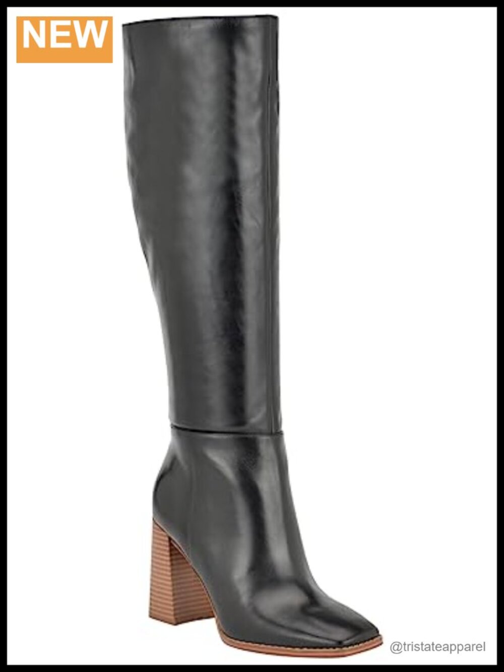 Knee High Dress Boots Square Toe Block Heel Zip Closure